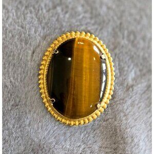 Tigers Eye Oval Cabochon Bolo Tie Slide Gold Tone Mount 2"x1.5" Pendant Gemstone